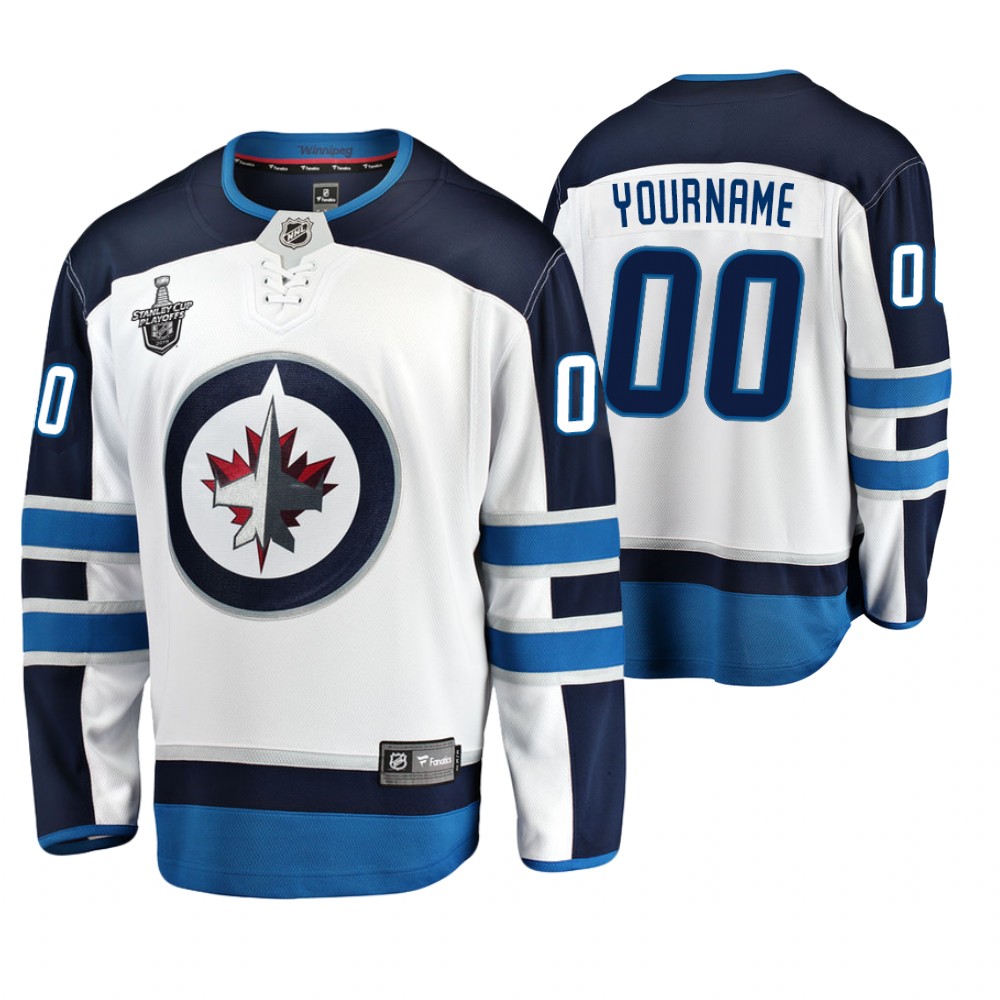 Men's Jets #00 Custom Stanley Cup Playoffs Away Jersey