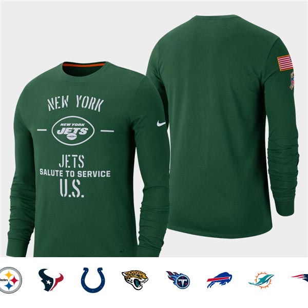 Men's Jets Green 2019 Salute to Service Sideline Long Sleeve T-Shirt