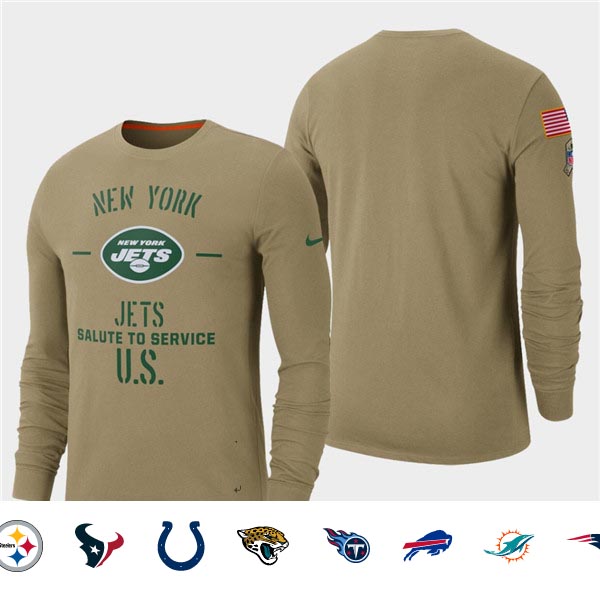 Men's Jets Tan 2019 Salute to Service Sideline Long Sleeve T-Shirt