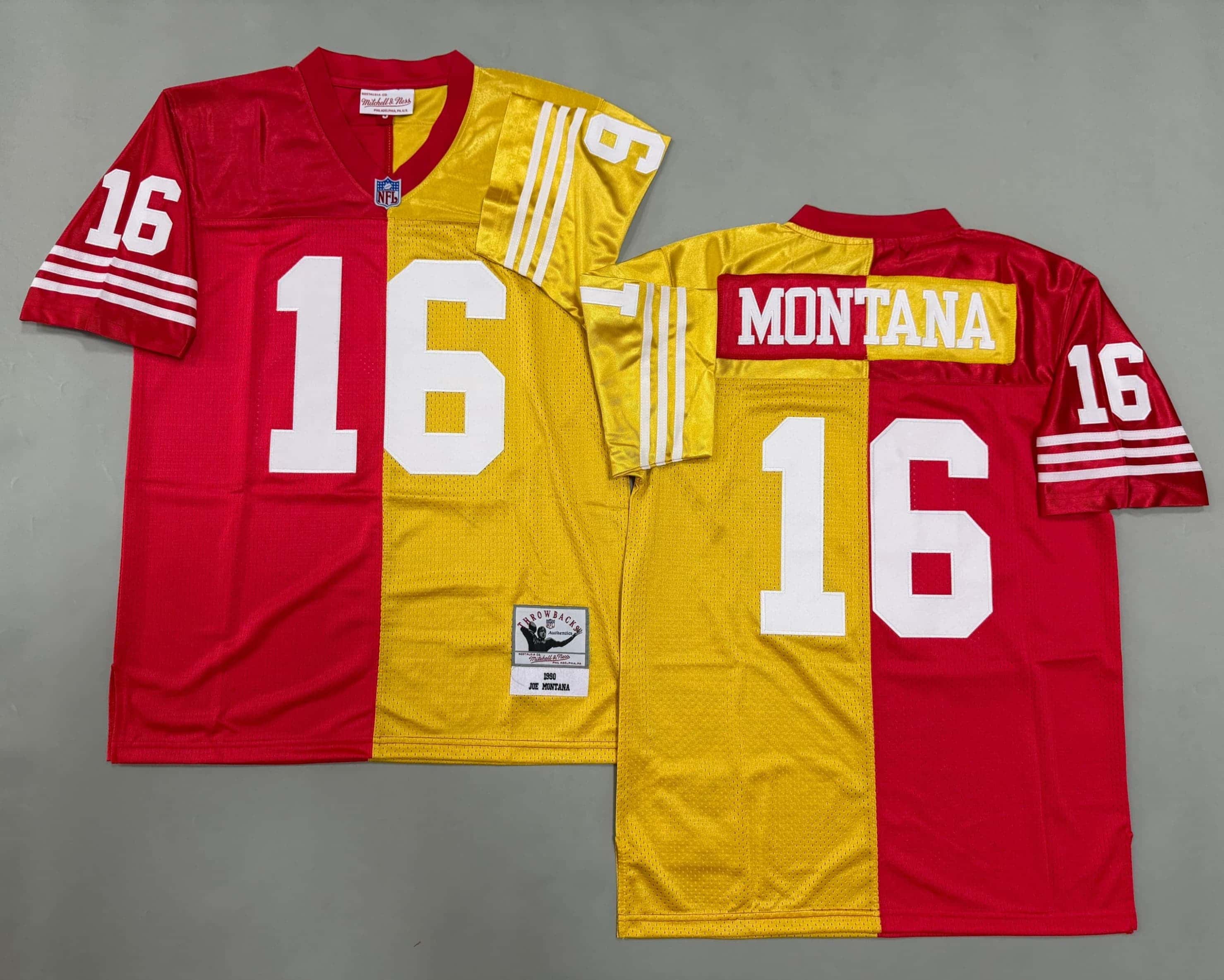 Men's Joe Montana Split Legacy Replica Jersey Scarlet&Gold San Francisco 49ers