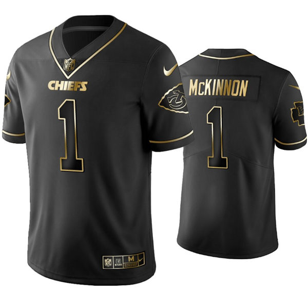 Men's Kansas City Chiefs #1 Jerick McKinnon Nike Black Golden Edition Vapor Limited Jersey