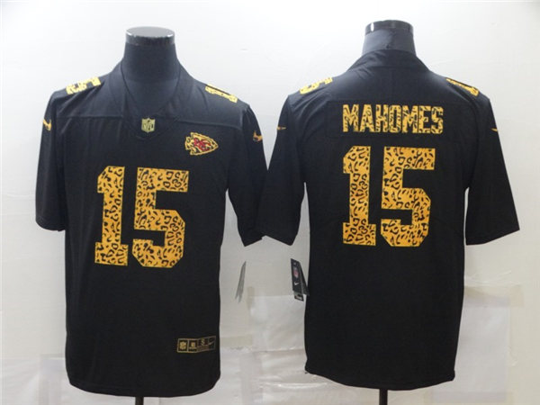 Men's Kansas City Chiefs #15 Patrick Mahomes Black Nike Leopard Fashion Football Jersey