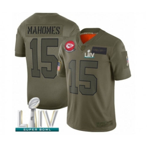 Men's Kansas City Chiefs #15 Patrick Mahomes Limited Olive 2019 Salute to Service Super Bowl LIV Bound Football Jersey