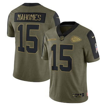 Men's Kansas City Chiefs #15 Patrick Mahomes Nike Olive 2021 Salute To Service Limited Player Jersey