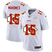Men's Kansas City Chiefs #15 Patrick Mahomes White Shadow Logo 2021 Super Bowl LV Jersey