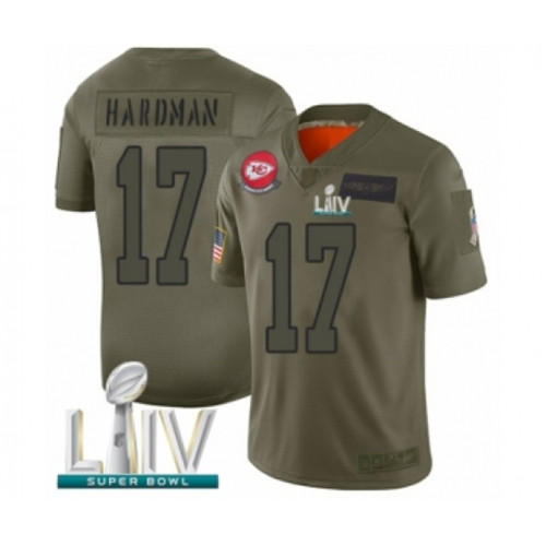 Men's Kansas City Chiefs #17 Mecole Hardman Limited Olive 2019 Salute to Service Super Bowl LIV Bound Football Jersey