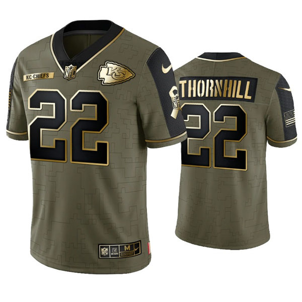 Men's Kansas City Chiefs #22 Juan Thornhill Nike 2021 Olive Golden Salute To Service Limited Jersey