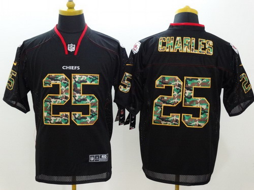 Men's Kansas City Chiefs #25 Jamaal Charles Black With Camo Nik Elite Jersey