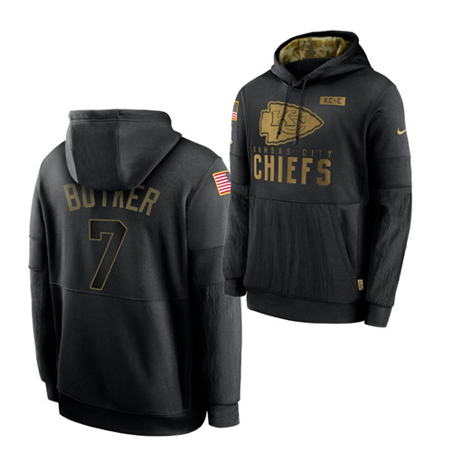 Men's Kansas City Chiefs #7 Harrison Butker 2020 Salute To Service Black Sideline Performance Pullover Hoodie