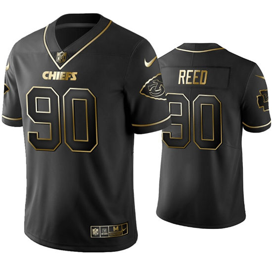 Men's Kansas City Chiefs #90 Jarran Reed Nike Black Golden Edition Vapor Limited Jersey