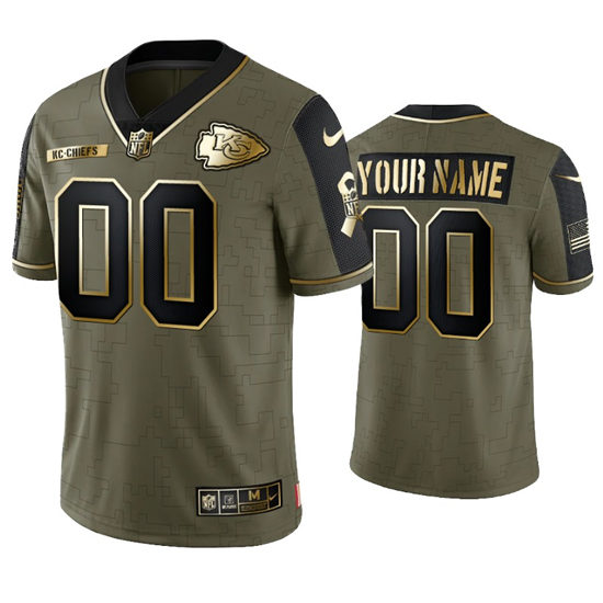 Men's Kansas City Chiefs Custom Nike 2021 Olive Golden Salute To Service Limited Jersey