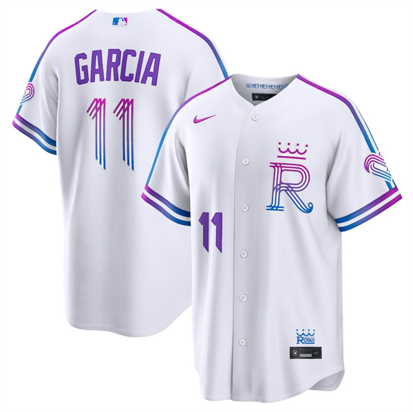 Men's Kansas City Royals #11 Maikel Garc?-a White 2026 City Connect Stadium Stitched Baseball Jersey