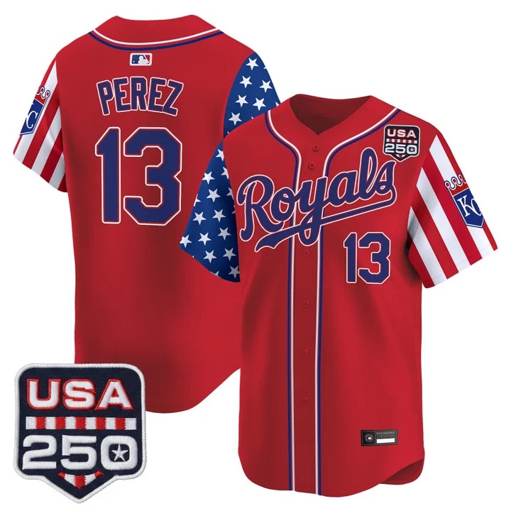 Men's Kansas City Royals America 250 Edition Vapor Premier Limited Jersey RED #13 SALVADOR PEREZ