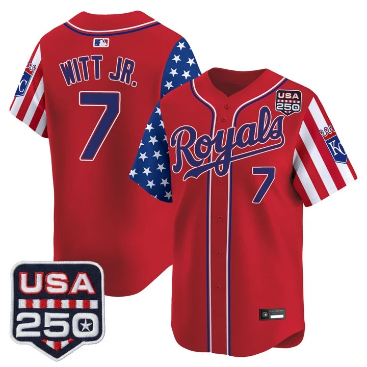 Men's Kansas City Royals America 250 Edition Vapor Premier Limited Jersey RED #7 BOBBY WITT JR.