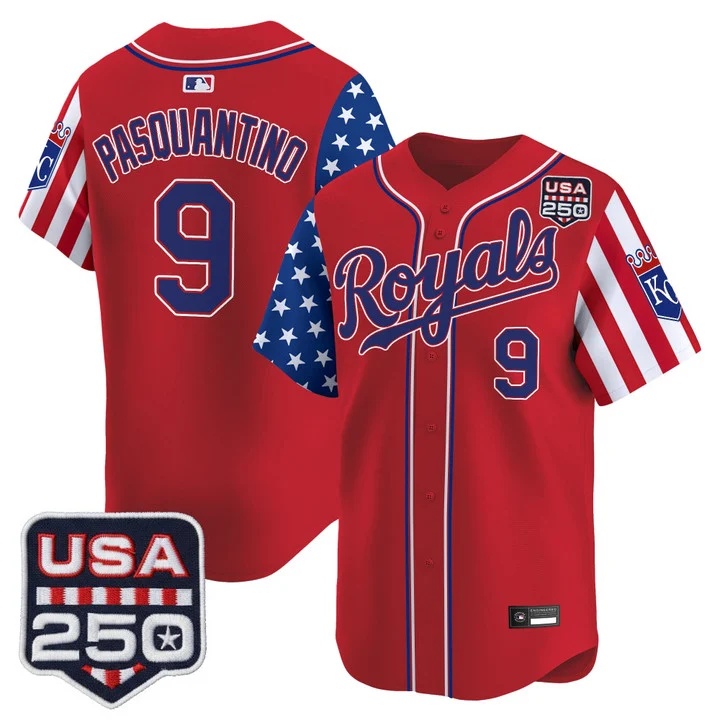 Men's Kansas City Royals America 250 Edition Vapor Premier Limited Jersey RED #9 VINNIE PASQUANTINO