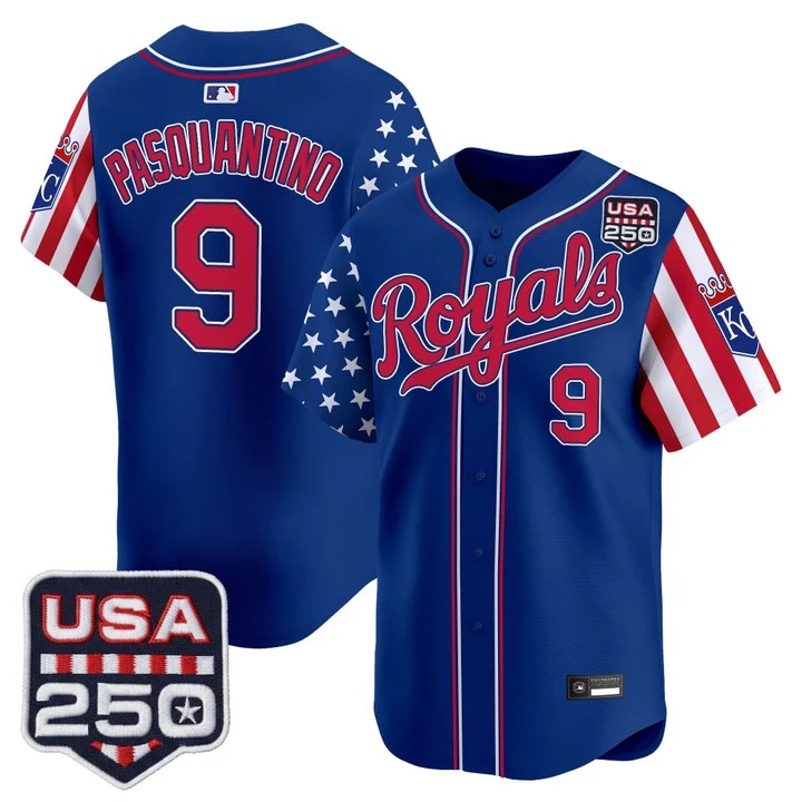 Men's Kansas City Royals America 250 Edition Vapor Premier Limited Jersey ROYAL #9 VINNIE PASQUANTINO
