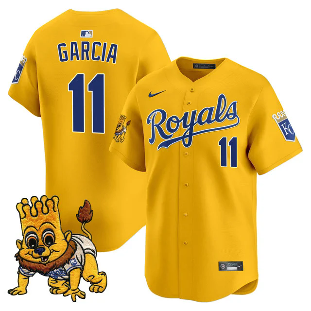Men's Kansas City Royals Sluggerrr Patch Vapor Premier Limited Jersey #11 MAIKEL GARCIA.webp