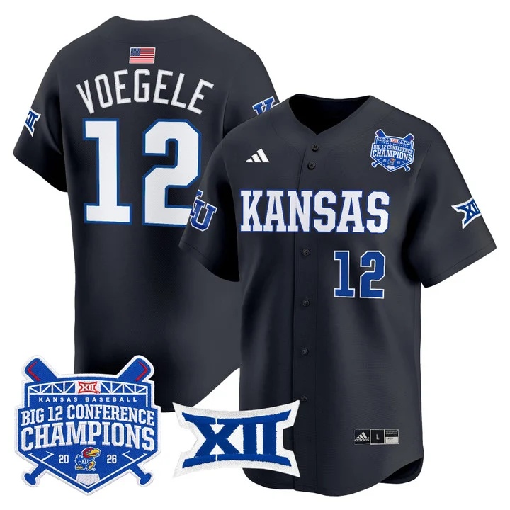 Men's Kansas Jayhawks Baseball Big 12 Conference Champions 2026 Vapor Premier Limited Jersey CHARCOAL#12 DOMINIC VOEGELE