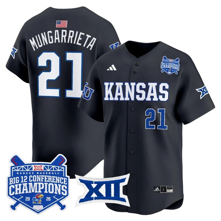 Men's Kansas Jayhawks Baseball Big 12 Conference Champions 2026 Vapor Premier Limited Jersey CHARCOAL#21 AUGUSTO MUNGARRIETA