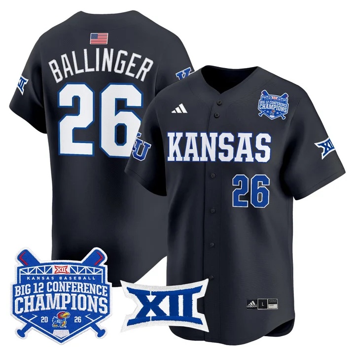 Men's Kansas Jayhawks Baseball Big 12 Conference Champions 2026 Vapor Premier Limited Jersey CHARCOAL#26 BRADY BALLINGER