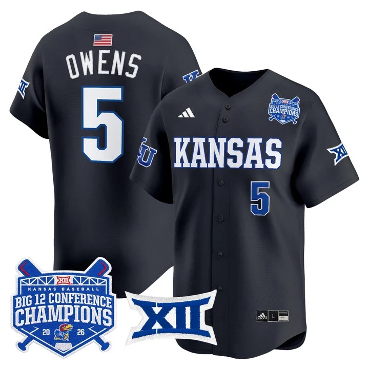 Men's Kansas Jayhawks Baseball Big 12 Conference Champions 2026 Vapor Premier Limited Jersey CHARCOAL#5 TYSON OWENS