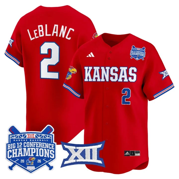 Men's Kansas Jayhawks Baseball Big 12 Conference Champions 2026 Vapor Premier Limited Jersey CRIMSON#2 TYSON LEBLANC