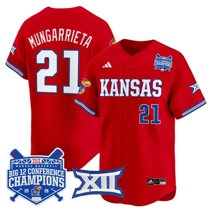 Men's Kansas Jayhawks Baseball Big 12 Conference Champions 2026 Vapor Premier Limited Jersey CRIMSON#21 AUGUSTO MUNGARRIETA