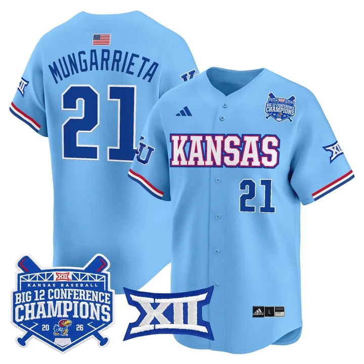 Men's Kansas Jayhawks Baseball Big 12 Conference Champions 2026 Vapor Premier Limited Jersey LIGHT BLUE#21 AUGUSTO MUNGARRIETA