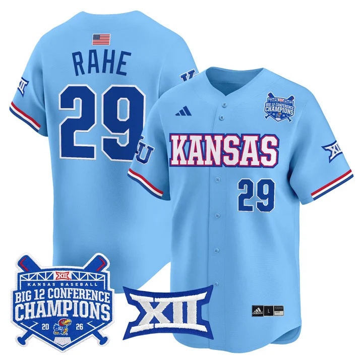 Men's Kansas Jayhawks Baseball Big 12 Conference Champions 2026 Vapor Premier Limited Jersey LIGHT BLUE#29 BOEDE RAHE