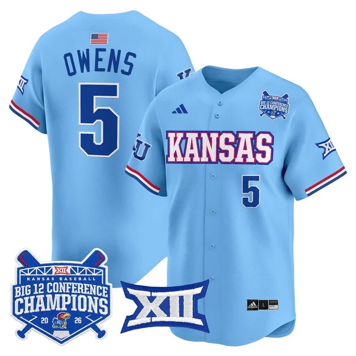 Men's Kansas Jayhawks Baseball Big 12 Conference Champions 2026 Vapor Premier Limited Jersey LIGHT BLUE#5 TYSON OWENS