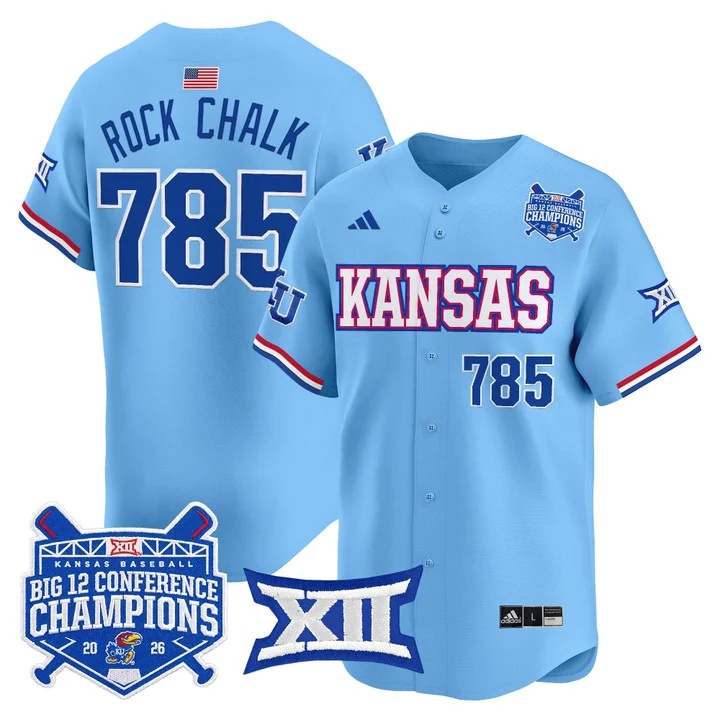 Men's Kansas Jayhawks Baseball Big 12 Conference Champions 2026 Vapor Premier Limited Jersey LIGHT BLUE#785 ROCK CHALK