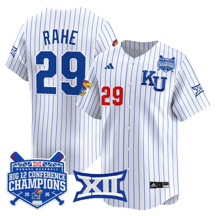 Men's Kansas Jayhawks Baseball Big 12 Conference Champions 2026 Vapor Premier Limited Jersey PINSTRIPE#29 BOEDE RAHE