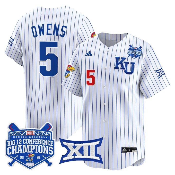 Men's Kansas Jayhawks Baseball Big 12 Conference Champions 2026 Vapor Premier Limited Jersey PINSTRIPE#5 TYSON OWENS