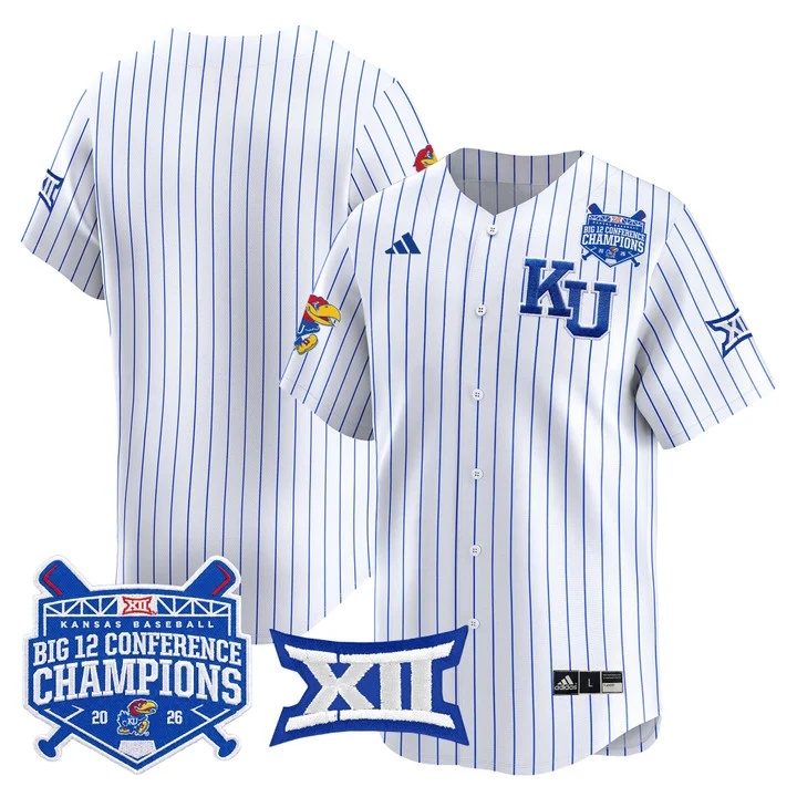 Men's Kansas Jayhawks Baseball Big 12 Conference Champions 2026 Vapor Premier Limited Jersey PINSTRIPE BLANK