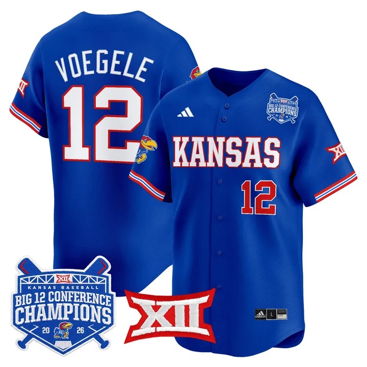 Men's Kansas Jayhawks Baseball Big 12 Conference Champions 2026 Vapor Premier Limited Jersey ROYAL#12 DOMINIC VOEGELE