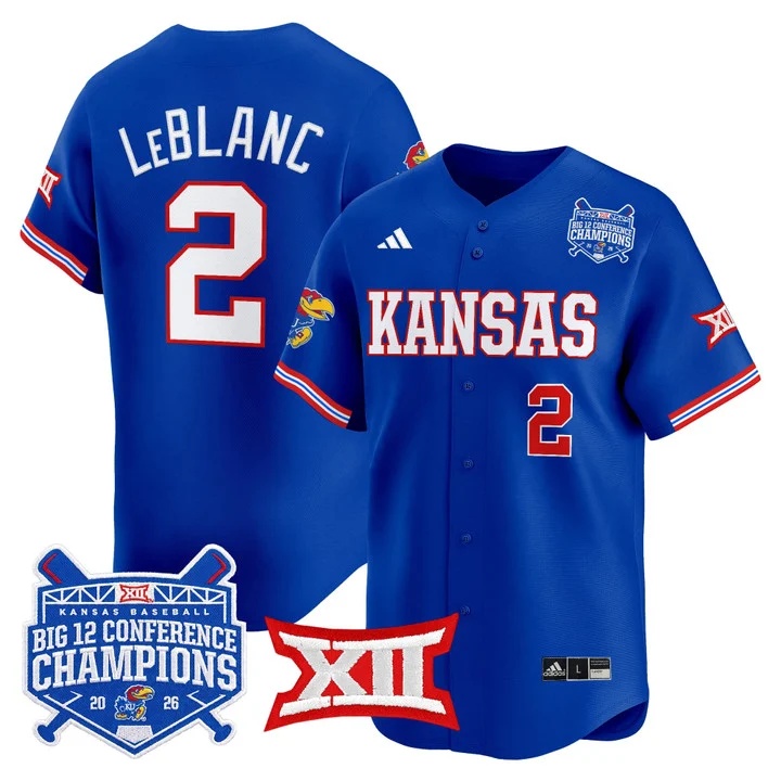 Men's Kansas Jayhawks Baseball Big 12 Conference Champions 2026 Vapor Premier Limited Jersey ROYAL#2 TYSON LEBLANC