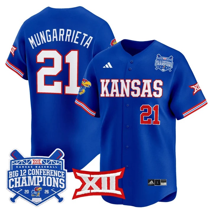 Men's Kansas Jayhawks Baseball Big 12 Conference Champions 2026 Vapor Premier Limited Jersey ROYAL#21 AUGUSTO MUNGARRIETA
