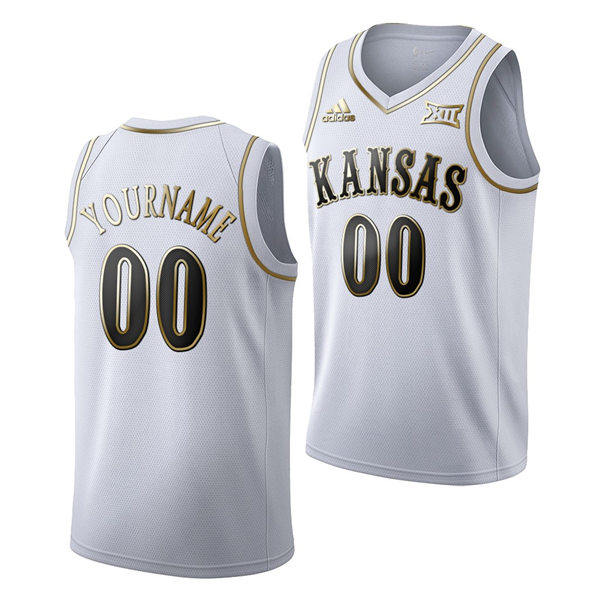 Men's Kansas Jayhawks Custom 2019-20 White Golden Edition College Basketball Limited Jersey