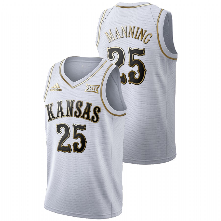 Men's Kansas Jayhawks Danny Manning College Basketball Golden Limited Jersey White