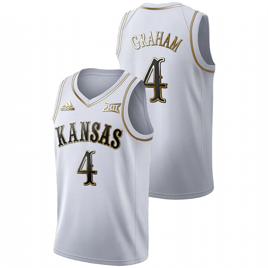 Men's Kansas Jayhawks Devonte' Graham College Basketball Golden Limited Jersey White