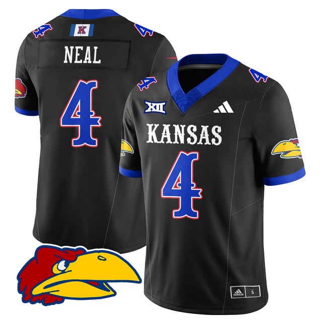 Men's Kansas Jayhawks Football 2025 Limited Jersey black #4 Devin Neal