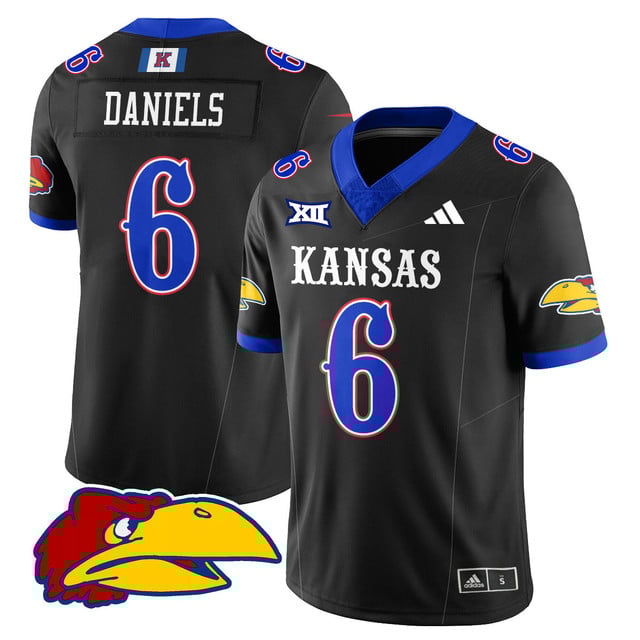 Men's Kansas Jayhawks Football 2025 Limited Jersey black #6 Jalon Daniels
