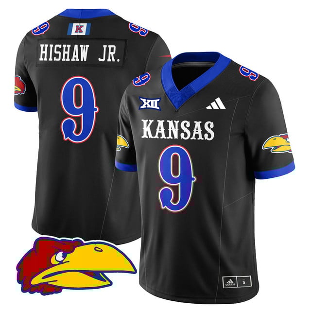 Men's Kansas Jayhawks Football 2025 Limited Jersey black #9 Daniel Hishaw Jr.