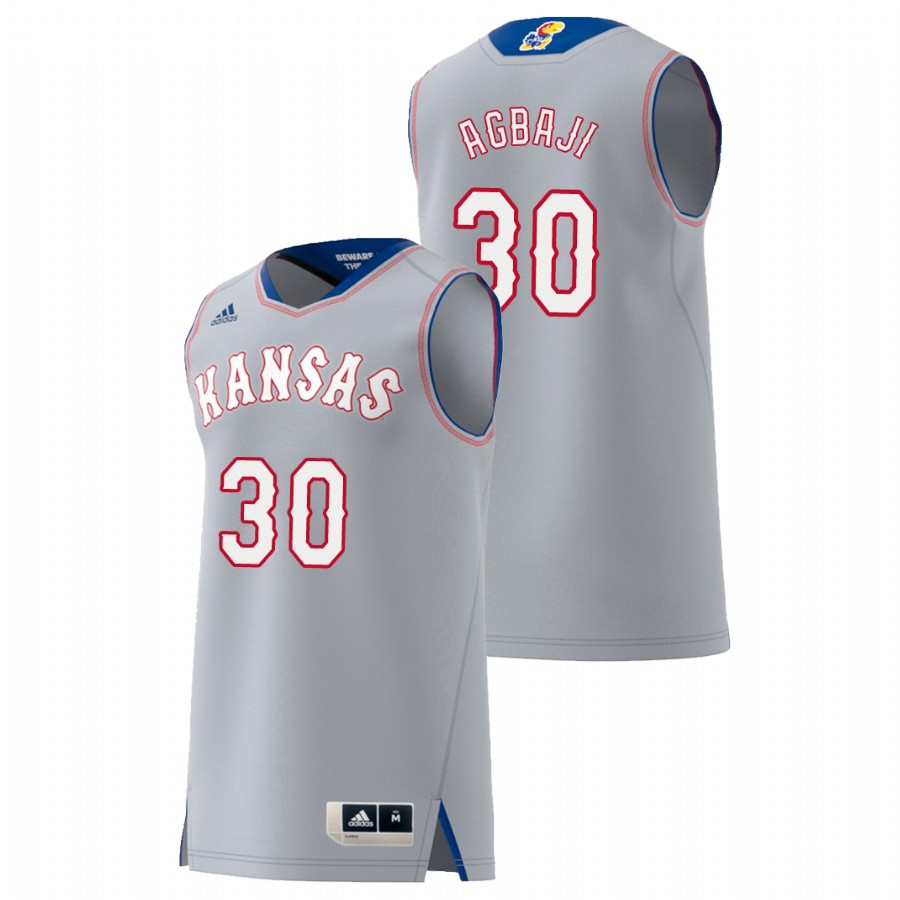 Men's Kansas Jayhawks Gray Ochai Agbaji College Basketball Swingman Jersey