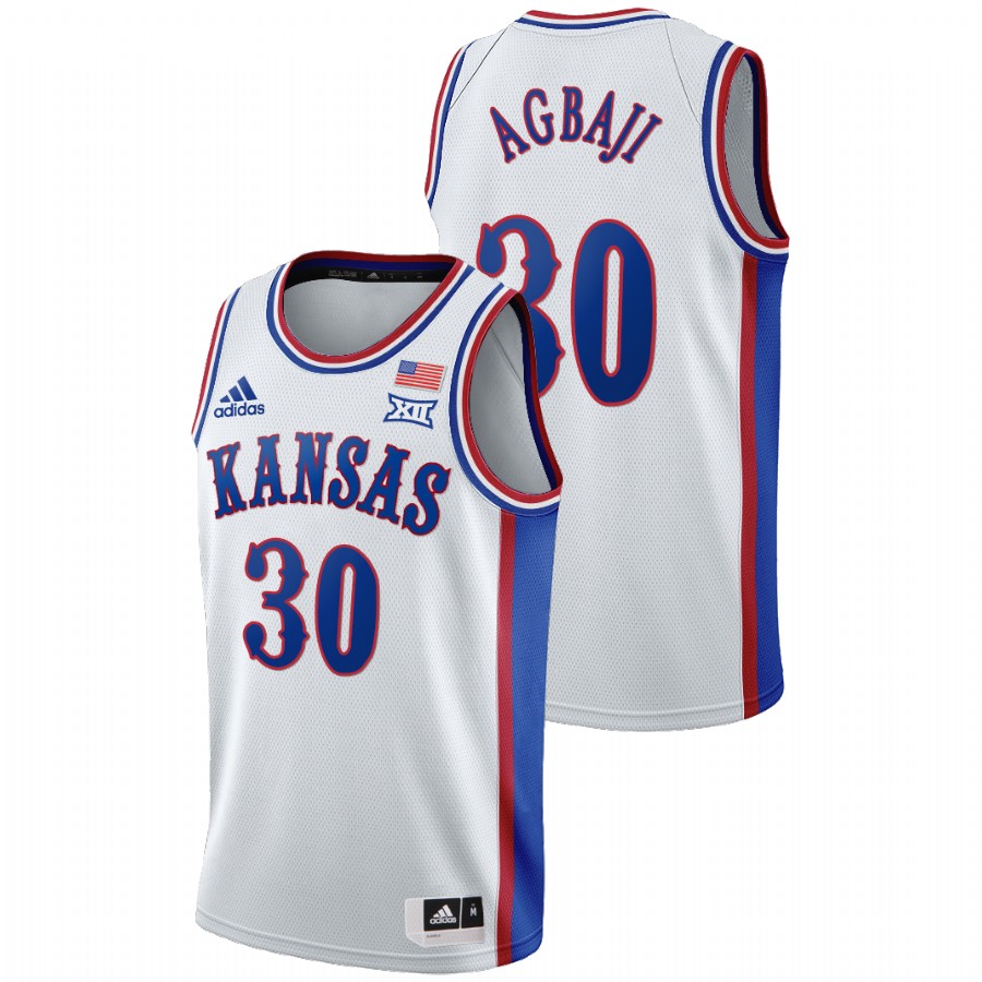 Men's Kansas Jayhawks Ochai Agbaji College Basketball 1990s Throwback Jersey White