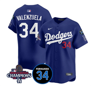Men's LA Dodgers - World Series Champions 2024Fernando Valenzuela Memorial Jersey - All Stitched N1 #34 FERNANDO VALENZUELA