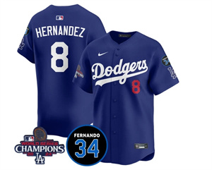 Men's LA Dodgers - World Series Champions 2024Fernando Valenzuela Memorial Jersey - All Stitched N1 8 ENRIQUE HERNANDEZ