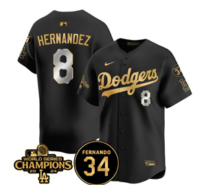 Men's LA Dodgers - World Series Champions 2024Fernando Valenzuela Memorial Jersey - All Stitched N1 BLACK GOLD 8 ENRIQUE HERNANDEZ