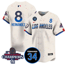 Men's LA Dodgers - World Series Champions 2024Fernando Valenzuela Memorial Jersey - All Stitched N1 CITY CONNECT 8 ENRIQUE HERNANDEZ
