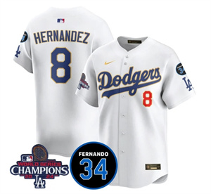 Men's LA Dodgers - World Series Champions 2024Fernando Valenzuela Memorial Jersey - All Stitched N1 GOLD TRIM 8 ENRIQUE HERNANDEZ